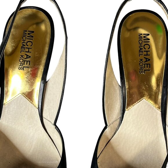 Michael Kors Women's Black Leather Wedge Slingback Heels Size 9.5M - Picture 9 of 10